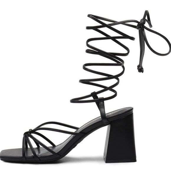 DREAM PAIRS Lace Up Wrap Strappy Block High Heel Square Open Toe Chunky Sandal - Picture 10 of 12